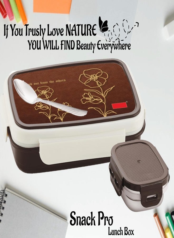 نابيا علبة طعام نابيا سناك برو المعزولة المصنوعة من الفولاذ المقاوم للصدأ للأطفال، علبة طعام داخلية من الفولاذ مع ملعقة للأولاد والبنات والمدرسة، خالية من مادة BPA ومقاومة للتسرب، سعة 850 مل (بني) - Image 3